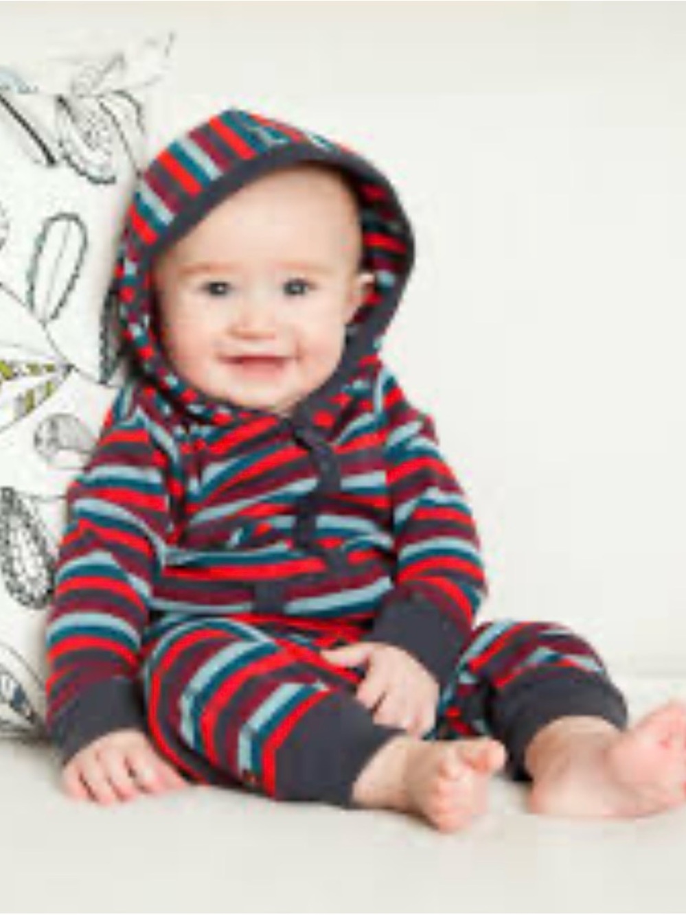 Striped Hooded Baby One-Piece with Kangaroo pocket
